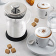 Bialetti Milk Frother with Glass Pitcher and Stainless Steel Lid for Creamy Coffee Beverages