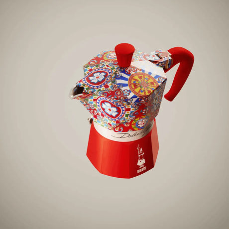 Bialetti Moka Express Coffee Maker in vibrant design, perfect for brewing traditional Italian coffee
