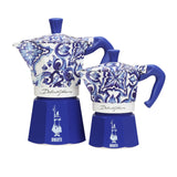 Bialetti Moka Express in blue and white design, ideal for brewing rich Italian coffee
