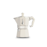Bialetti Moka Express in white with ergonomic handle for authentic coffee brewing