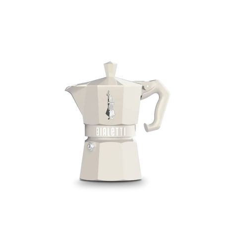 Bialetti Moka Express in white with ergonomic handle for authentic coffee brewing