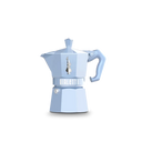 Bialetti Moka Express in light blue, designed for brewing rich Italian coffee at home