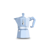 Bialetti Moka Express in light blue, designed for brewing rich Italian coffee at home