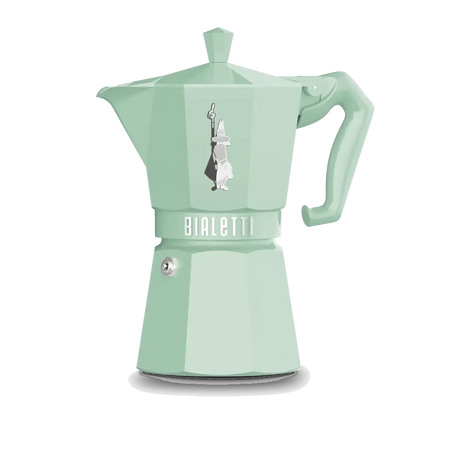 Light green Bialetti Moka Express Coffee Maker for brewing authentic Italian coffee