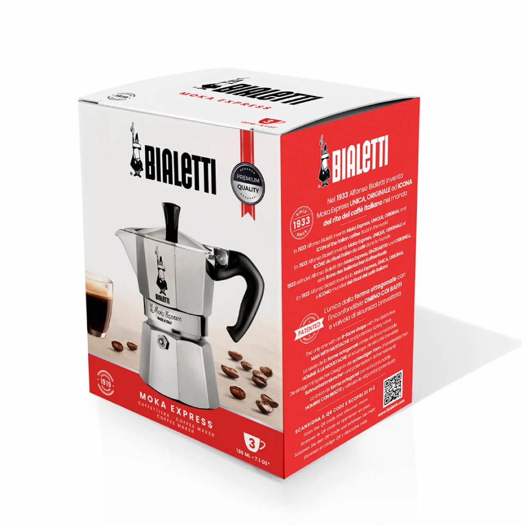 Bialetti Moka Express Espresso Maker Box with Classic Design and Brew Italia Branding