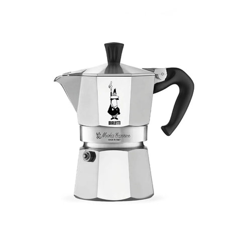 Bialetti Moka Express Coffee Maker in polished stainless steel for brewing authentic Italian coffee
