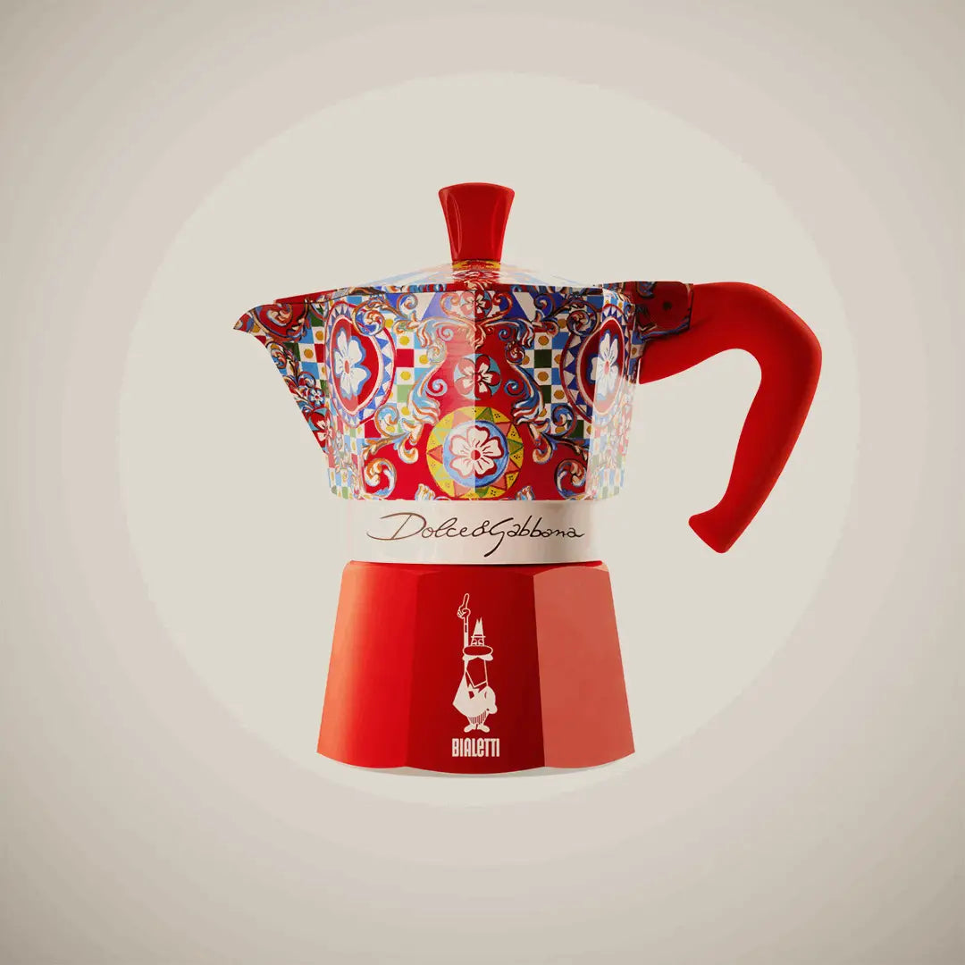 Bialetti Moka Express Espresso Maker with Colourful Dolce&Gabbana Design and Red Handle