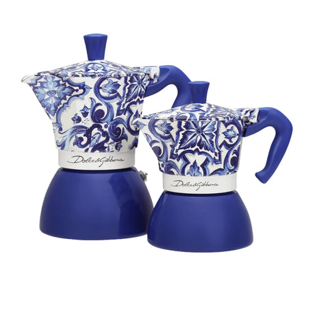 Bialetti Moka Induction Coffee Makers in Blue with Decorative Patterns for Stylish Brewing