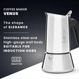 Bialetti Venus Coffee Maker in stainless steel, stylish design suitable for induction hobs
