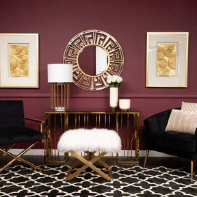 Orsina Black and White Rug with geometric pattern, enhancing a stylish modern living room decor