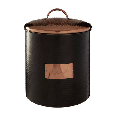 Orsina Black Hammered Bread Bin with Copper Lid and Nameplate for Stylish Kitchen Storage