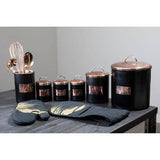 Orsina stylish black bread bin with copper accents, perfect for keeping bread fresh and organised