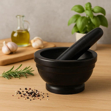 Orsina Mortar and Pestle in Black with Smooth Interior for Grinding Herbs and Spices