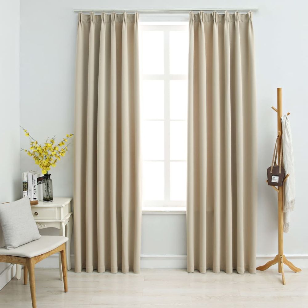 vidaXL Blackout Curtains with Hooks 2 pcs Black 140x175 cm vidaXL