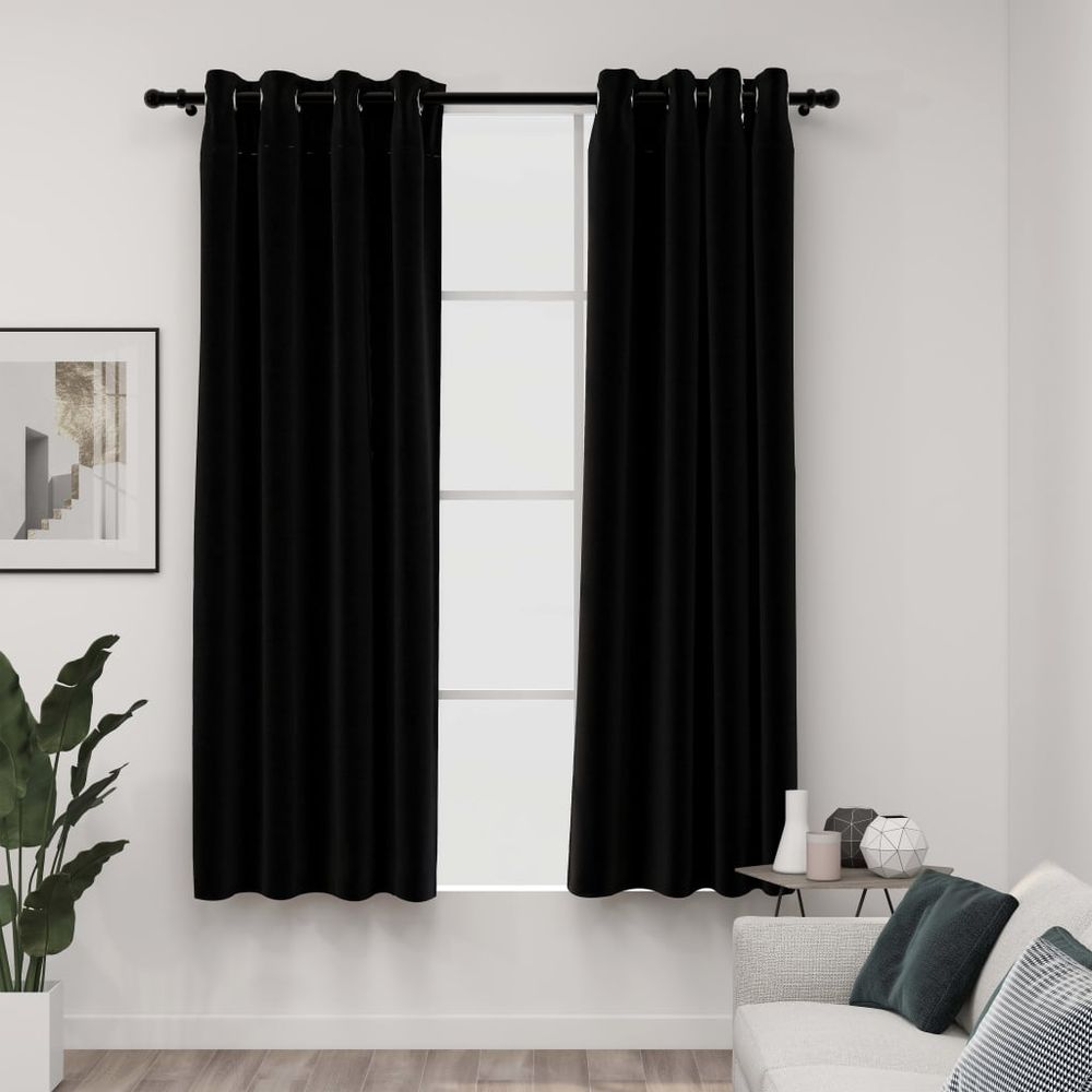 vidaXL Linen-Look Blackout Curtains with Grommets 2pcs Black 140x175cm beige vidaXL