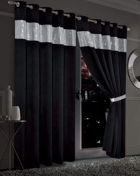 OLIVIA ROCCO Blackout Curtains in Black with Shimmering Silver Stripes for Elegant Home Decor