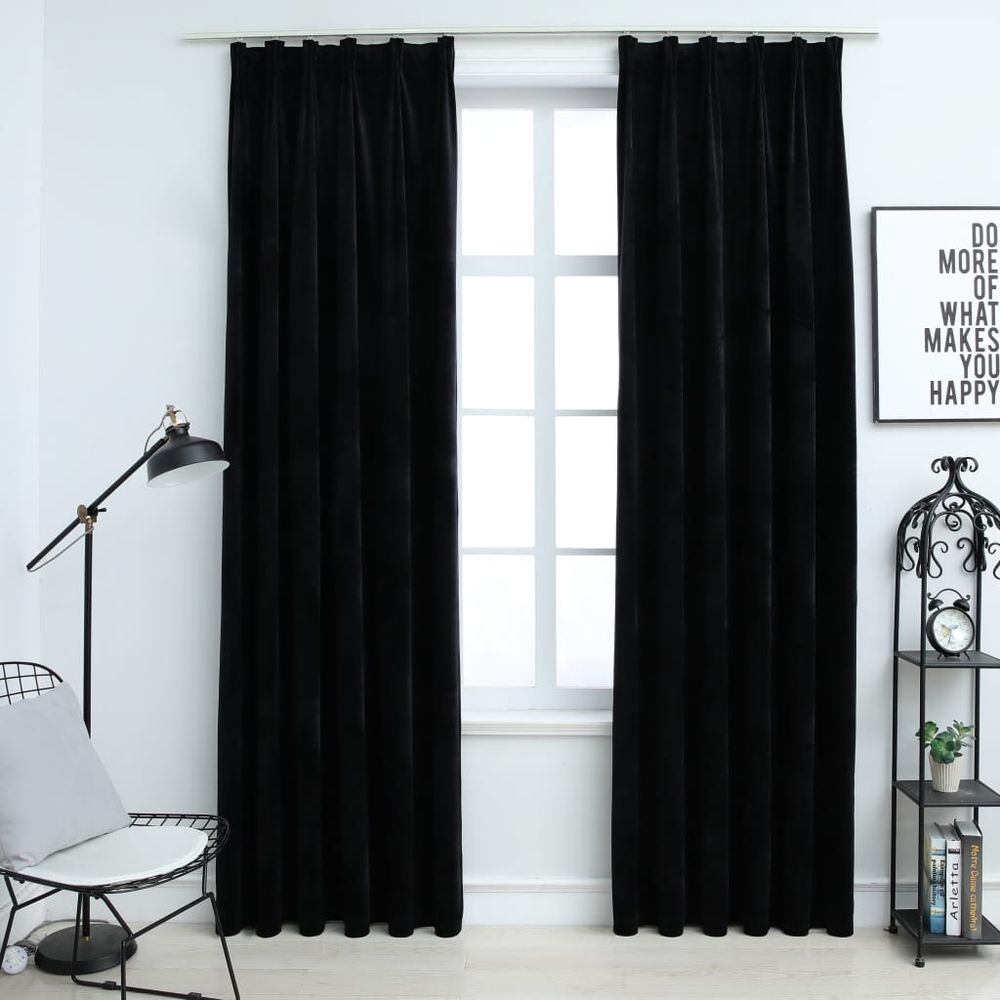 vidaXL Blackout Curtains 2 pcs with Hooks Velvet Black 140x175 cm dark blue vidaXL