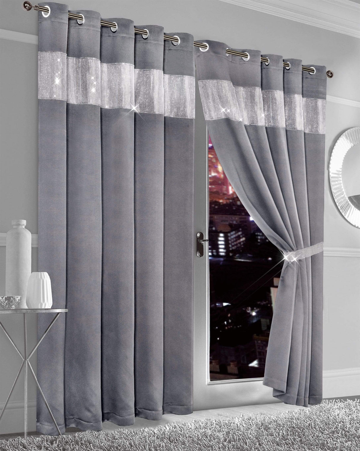 OLIVIA ROCCO Grey Blackout Curtains with Eyelet Design for Light Blocking and Privacy