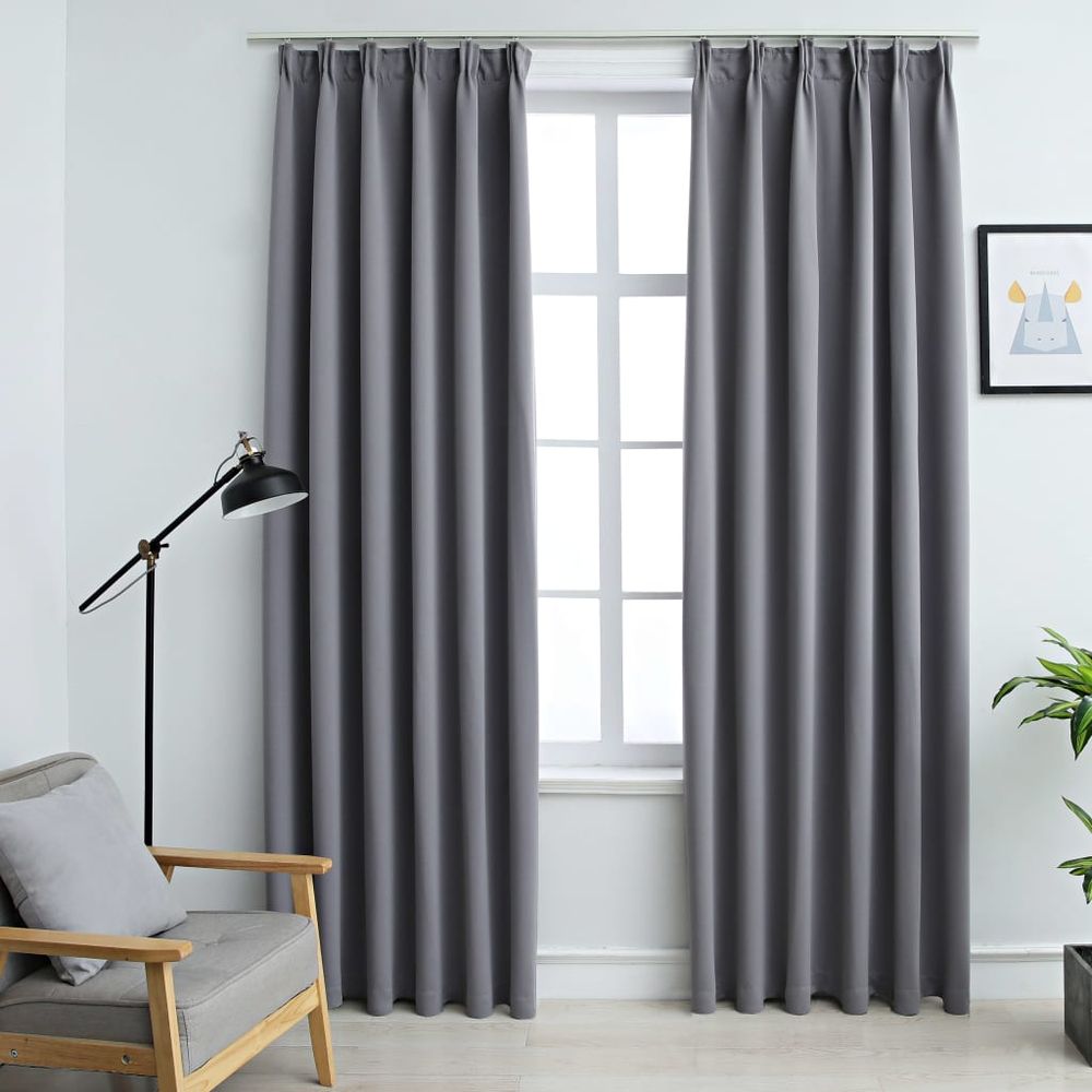 vidaXL Blackout Curtains with Hooks 2 pcs Black 140x175 cm vidaXL