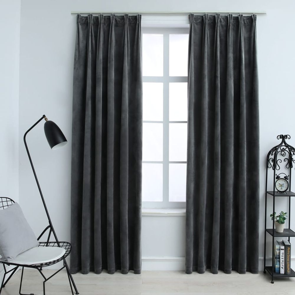 vidaXL Blackout Curtains 2 pcs with Hooks Velvet Black 140x175 cm vidaXL