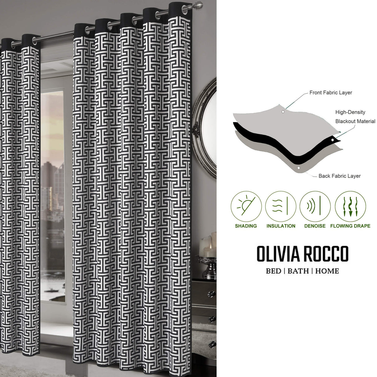 OLIVIA ROCCO Blackout Curtains with geometric design and high-density blackout material for effective light blocking