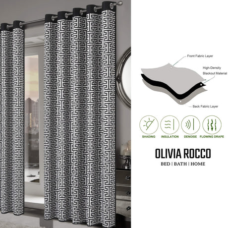 OLIVIA ROCCO Blackout Curtains with geometric design and high-density blackout material for effective light blocking