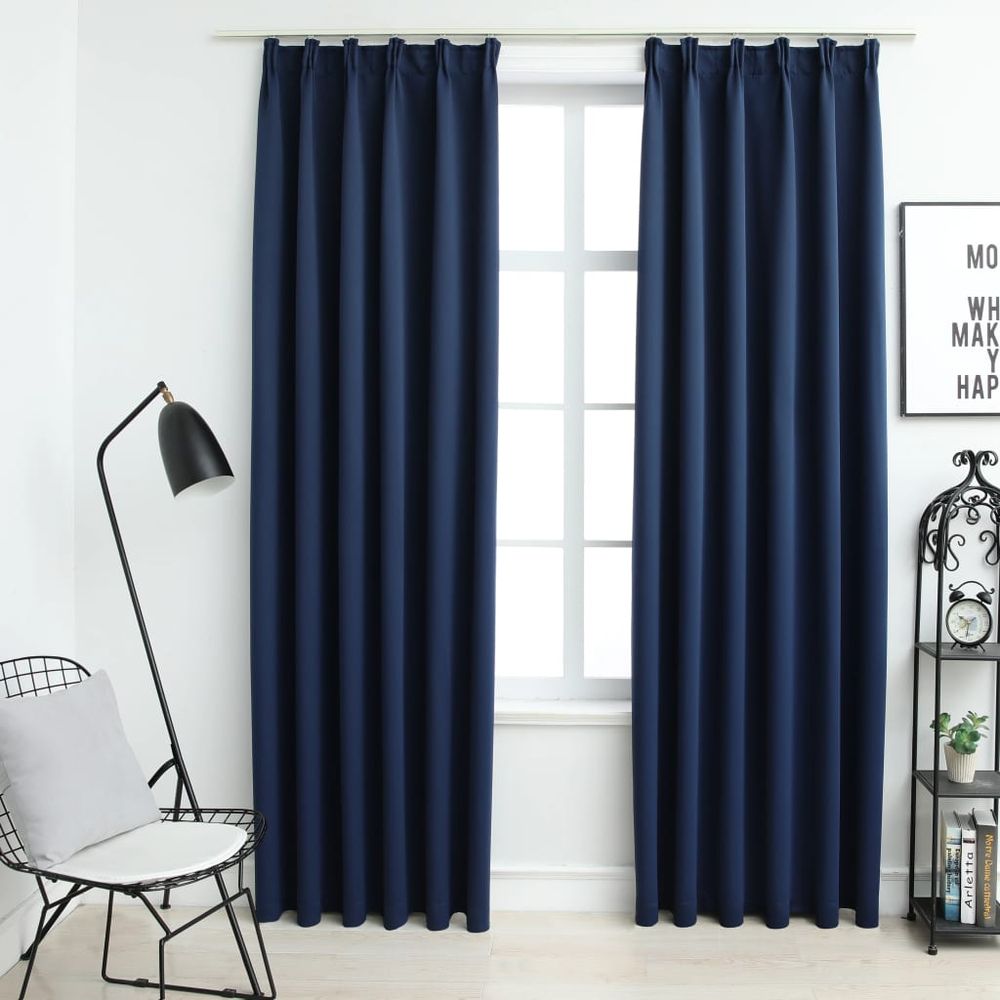 vidaXL Blackout Curtains with Hooks 2 pcs Black 140x175 cm vidaXL