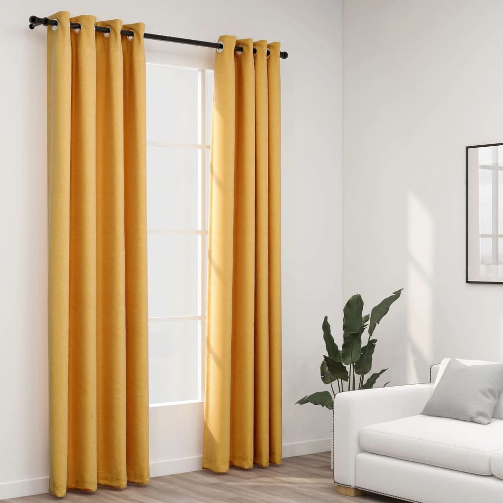 vidaXL Linen-Look Blackout Curtains with Grommets 2pcs Black 140x175cm vidaXL