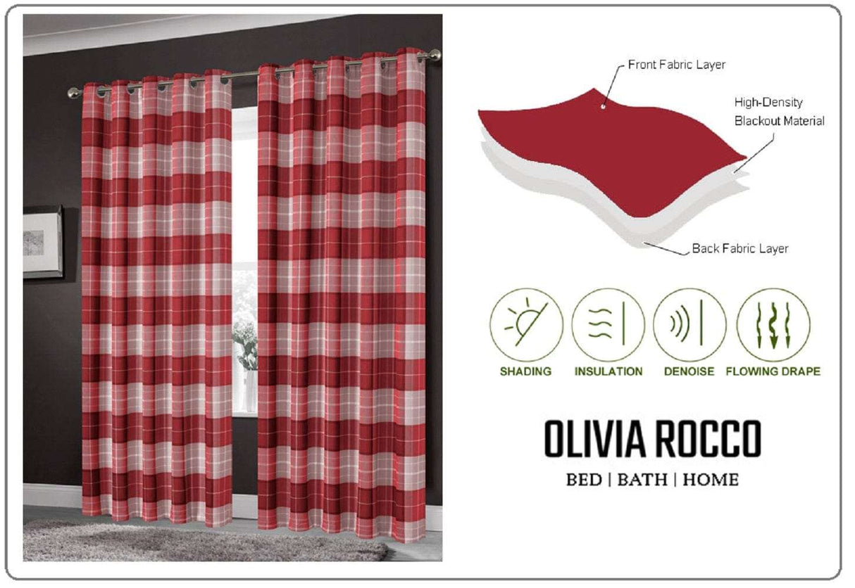 OLIVIA ROCCO Grey Check Blackout Curtains for Privacy