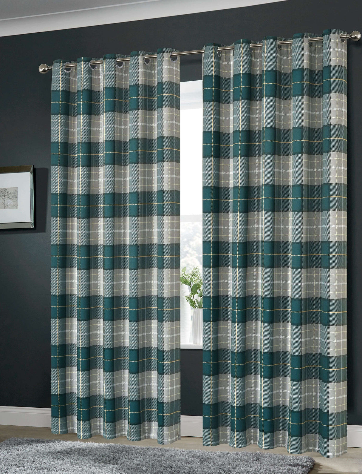 OLIVIA ROCCO Grey Check Blackout Curtains for Privacy