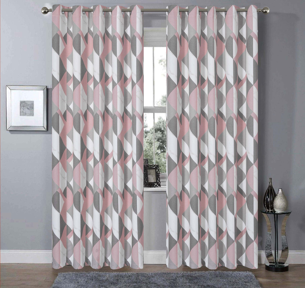OLIVIA ROCCO Grey Check Blackout Curtains for Privacy