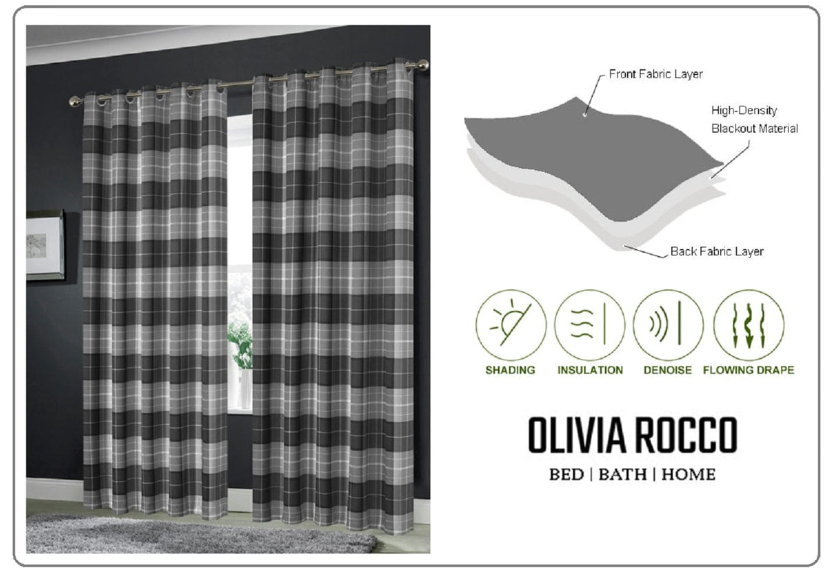 OLIVIA ROCCO Grey Check Blackout Curtains for Privacy
