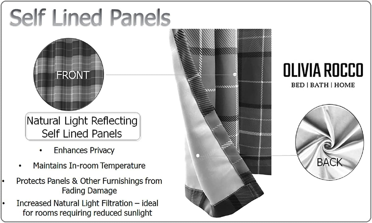 OLIVIA ROCCO Grey Check Blackout Curtains for Privacy
