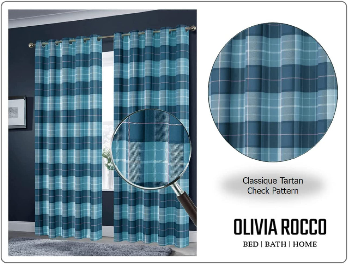 OLIVIA ROCCO Grey Check Blackout Curtains for Privacy