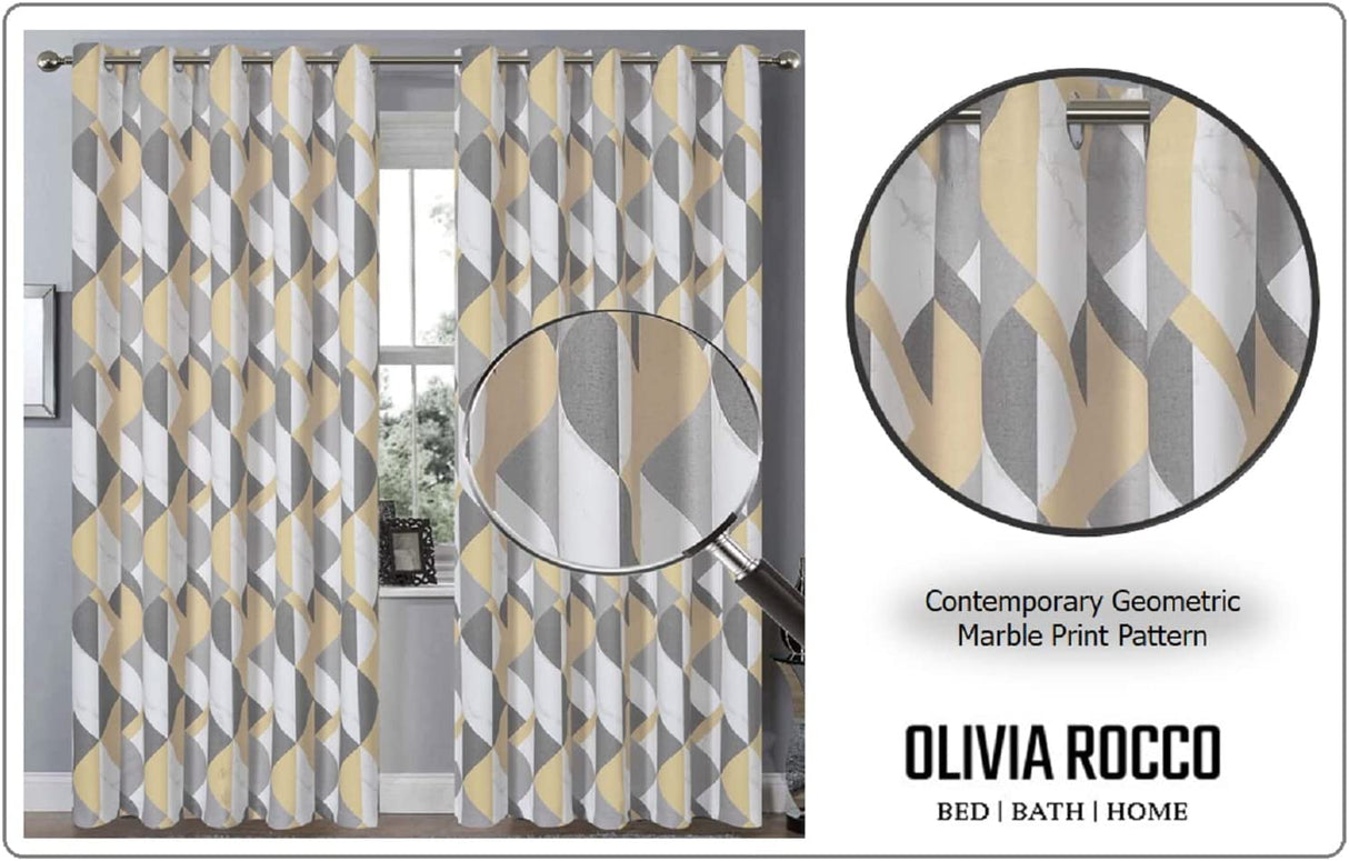 OLIVIA ROCCO Grey Check Blackout Curtains for Privacy