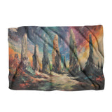 Colourful HOME ART HAVEN blanket featuring a vibrant abstract landscape design