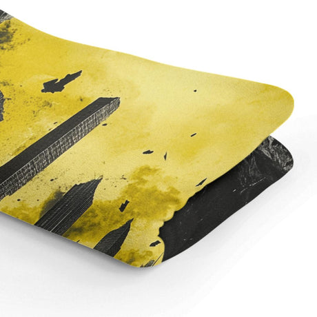 HOME ART HAVEN Blanket with a striking yellow and black graphic design featuring abstract buildings