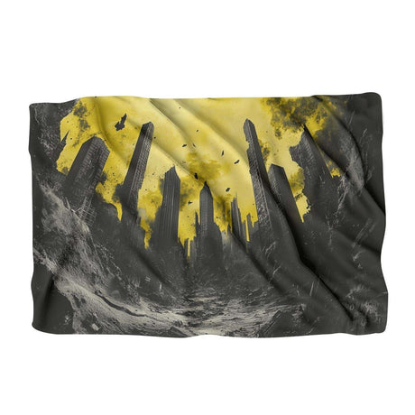 HOME ART HAVEN Blanket featuring a dramatic city skyline against a yellow and grey backdrop