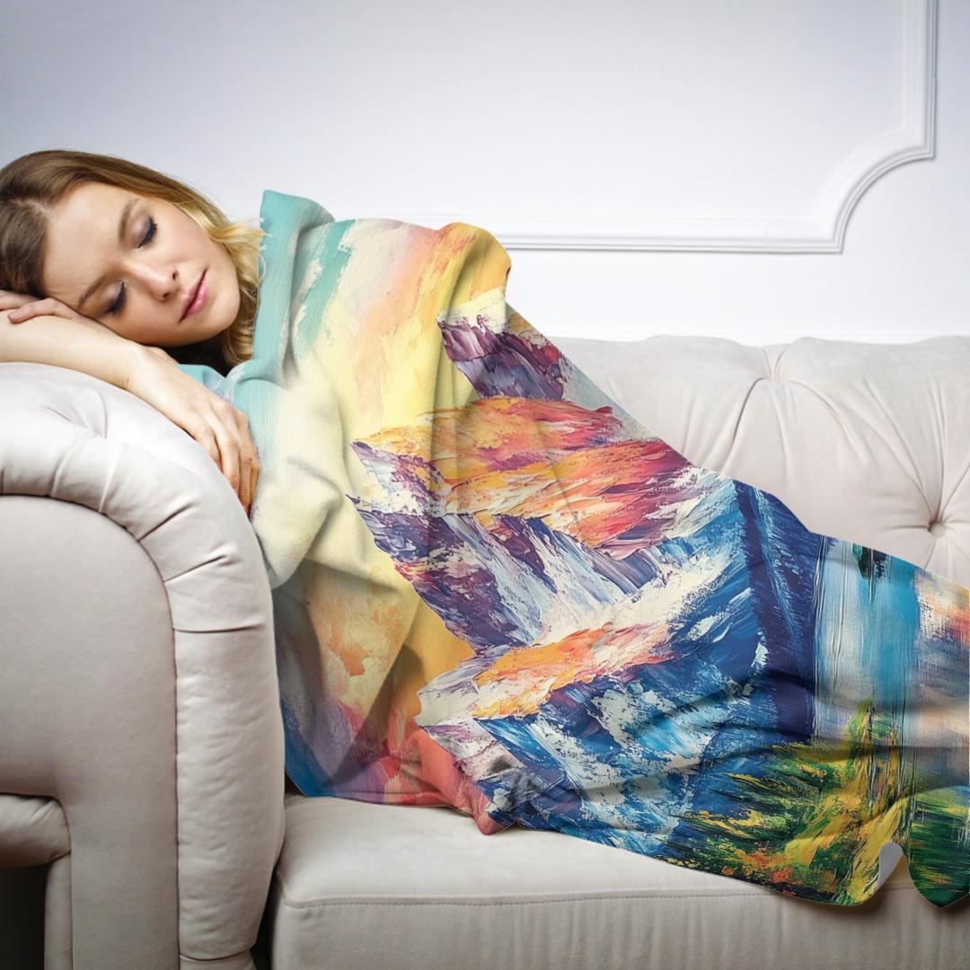 HOME ART HAVEN Colourful Mountain Landscape Blanket for Cozy Comfort and Stylish Decor