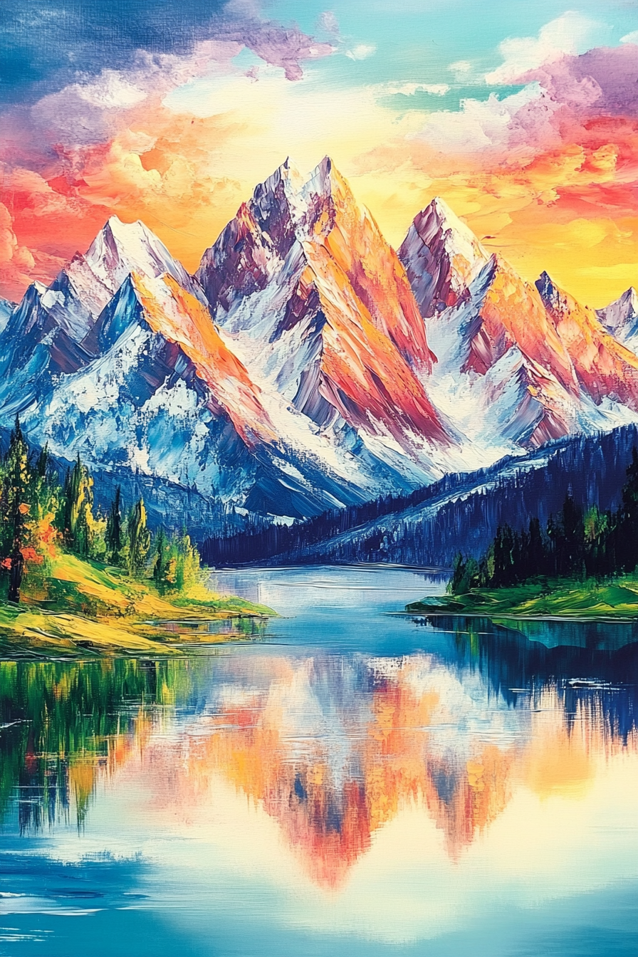 HOME ART HAVEN Blanket featuring a vibrant mountain landscape painting with colourful reflections
