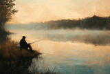 HOME ART HAVEN Throw Blanket featuring a serene fishing scene by a misty river