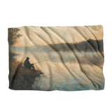 HOME ART HAVEN Throw Blanket featuring a serene fishing scene by a lake at sunrise