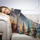 Cozy HOME ART HAVEN blanket featuring a vibrant landscape design, perfect for snuggling on the sofa