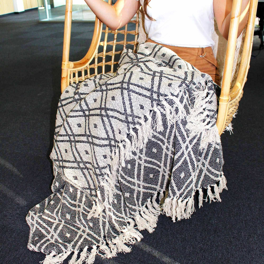 Boho Comfort Throws - 125x150cm - Black & Biege Regency AW-Dropship