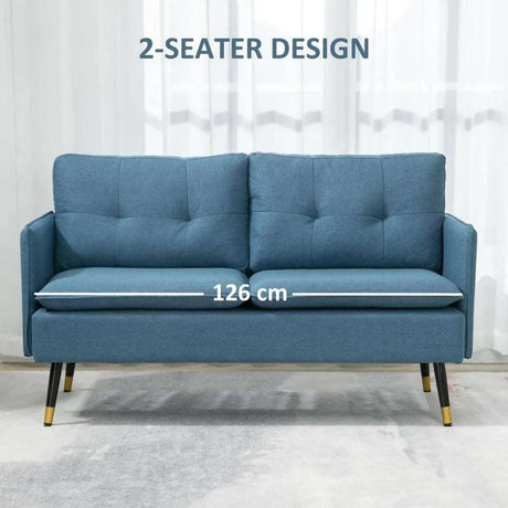 2 Seater Sofa for Living Room Fabric Couch Button Tufted Love Seat Dark Blue HOMCOM