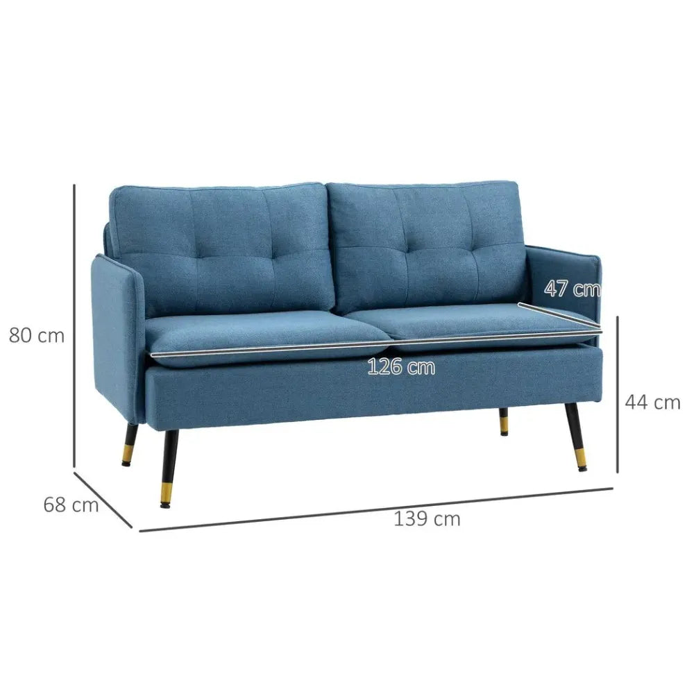 2 Seater Sofa for Living Room Fabric Couch Button Tufted Love Seat Dark Blue HOMCOM