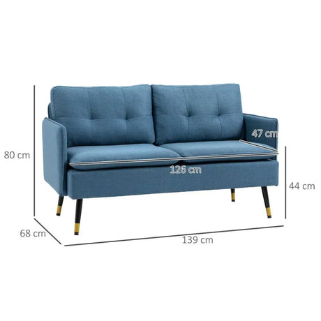 2 Seater Sofa for Living Room Fabric Couch Button Tufted Love Seat Dark Blue HOMCOM