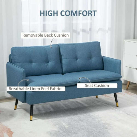 2 Seater Sofa for Living Room Fabric Couch Button Tufted Love Seat Dark Blue HOMCOM