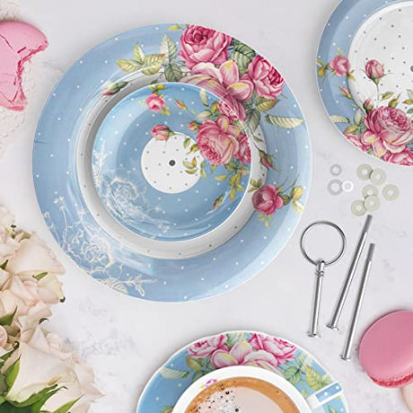 Elegant blue floral cake stand from London Boutique Lifestyle for serving desserts and pastries