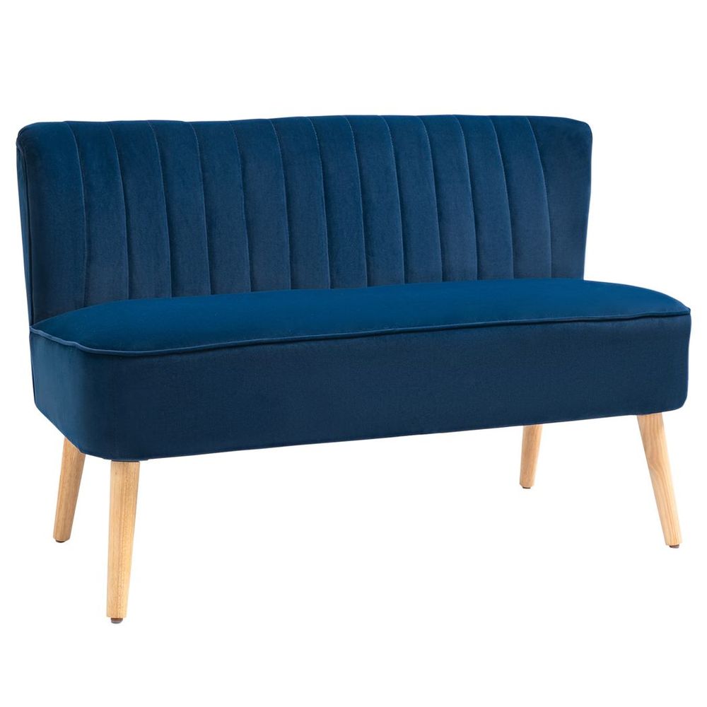 HOMCOM Blue Velvet Double Sofa with Wooden Legs HOMCOM